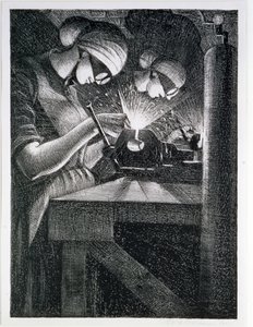 Acetilénhegesztők, 1917 (maratás és szárazhegy) alkotó: Christopher Richard Wynne Nevinson